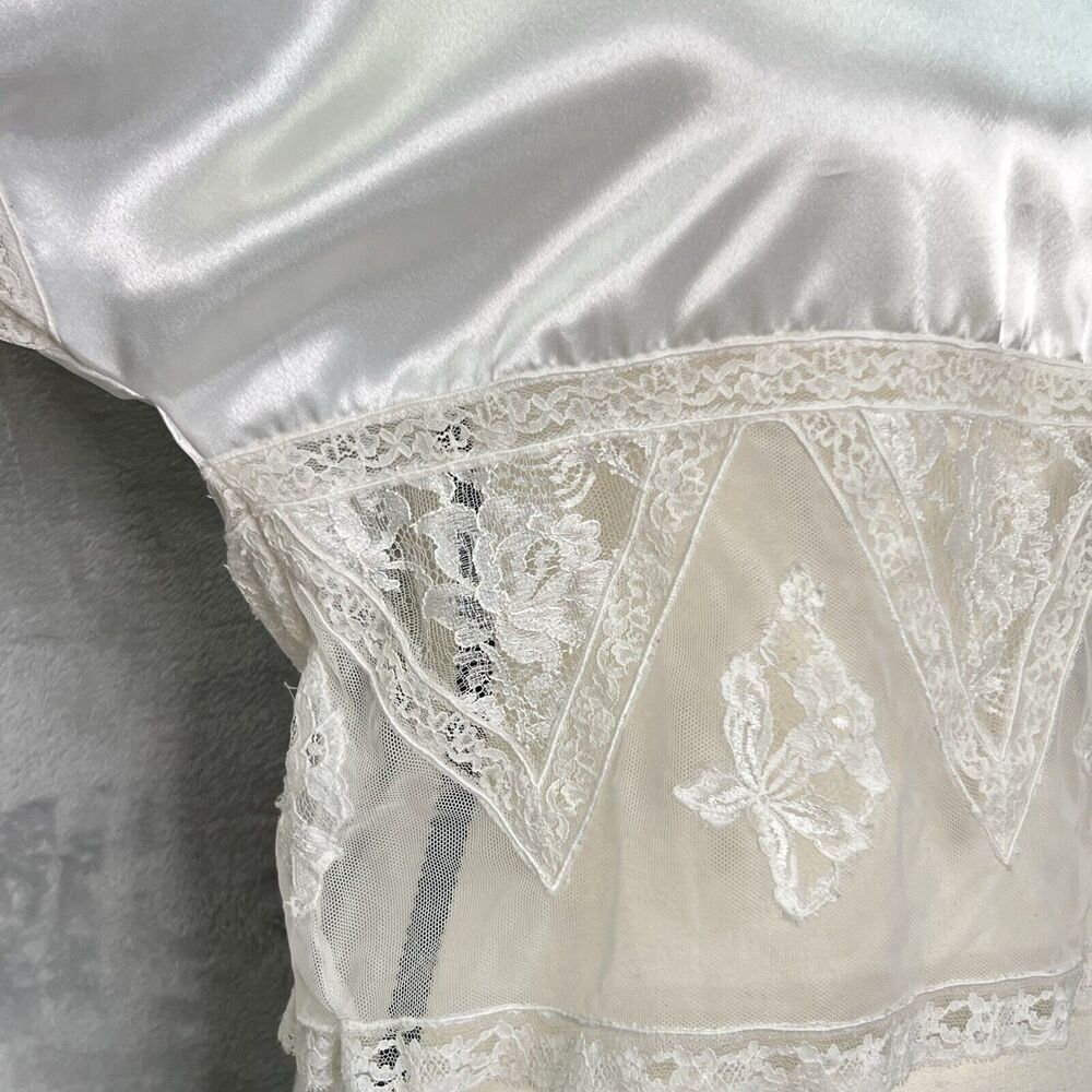 Vintage 90s Victoria Secret Ivory Satin & Lace Short Sleeves Top Sz S Delicate‎ - Picture 5 of 16